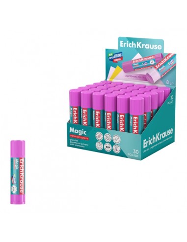 ErichKrause Magic Expositor con 30 Pegamentos en Barra - 8g - No Toxico - Multisuperficie - Color Violeta