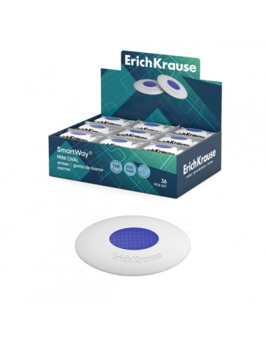 ErichKrause SmartWay Mini Oval Expositor con 36 Gomas de Borrar - Caucho Termoplastico - Hipoalergenico - Libre de PVC -