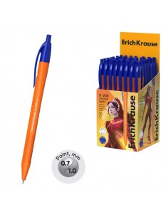ErichKrause U-208 Matic Orange Boligrafo Retractil - Punta de 0.7mm - Cuerpo Opaco Naranja - Trazo 0.26mm - Color Azul