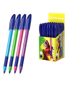 ErichKrause U-109 Stick and Grip Neon Boligrafo con Capuchon - Modelos Surtidos - Trazo 0.3mm - Zona de Agarre de Goma -