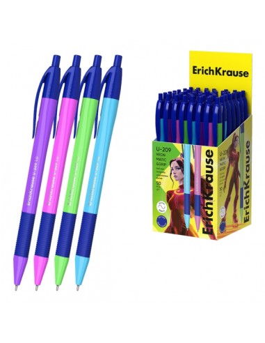 ErichKrause U-209 Matic and Grip Neon Boligrafo Retractil - Modelos Surtidos - Trazo 0.3mm - Zona de Agarre de Goma - Color