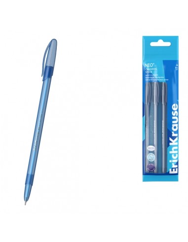 ErichKrause Neo Stick Original Pack de 4 Boligrafos con Capuchon - Punta de Aguja 0.7mm - Cuerpo Transparente - Trazo 0.26mm