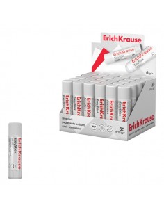 ErichKrause EasyStick Expositor con 30 Pegamentos en Barra - 6g - No Toxico - Secado Rapido - sin Disolventes -