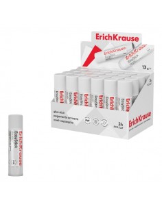 ErichKrause EasyStick Expositor con 24 Pegamentos en Barra - 13g - No Toxico - Secado Rapido - sin Disolventes -
