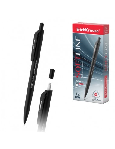 ErichKrause SoftLine Portaminas - Mina HB de 0.9mm - Goma de Borrar Integrada - Cuerpo Triangular con Recubrimiento Suave -