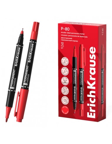 ErichKrause Double P-80 Rotulador Permanente Doble - Punta de Bala de 1.65mm - Punta de Aguja de 0.45mm - Resistente al Agua
