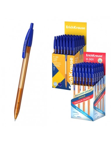 ErichKrause R-301 Matic Amber Boligrafo Retractil - Punta de 0.7mm - Trazo 0.35mm - Color Azul