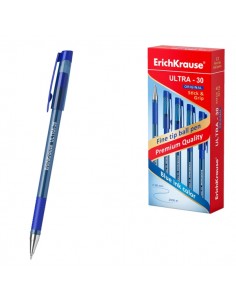 ErichKrause ULTRA-30 Stick and Grip Original Boligrafo con Capuchon - Punta de Aguja 0.7mm - Cuerpo Transparente - Trazo