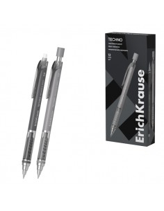 ErichKrause Techno Portaminas - Mina HB de 0.9mm - Goma de Borrar Integrada - Pinza - Cuerpo Redondo - Colores Surtidos
