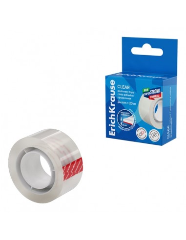ErichKrause Clear Cinta Adhesiva - Alta Adhesion - 24mm de Ancho - 20 Metros - Resistente a la Luz - Color Transparente