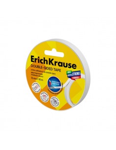 ErichKrause Cinta Adhesiva de Doble Cara - 1mm de Grosor - 12mm de Ancho - 10 Metros - Alta Adhesion - Base de Papel