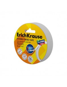 ErichKrause Cinta Adhesiva de Doble Cara - 1mm de Grosor - 24mm de Ancho - 9 Metros - Alta Adhesion - Base de Papel Extraible