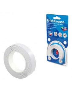 ErichKrause Cinta Adhesiva de Doble Cara - Espuma - Soporta hasta 4kg m2 - 1mm de Grosor - 12mm de Ancho - 2 Metros - Alta