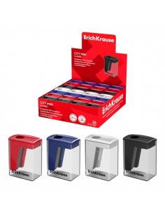 ErichKrause City Mini Classic Expositor con 28 Sacapuntas con Contenedor - Plastico - Cuchilla Niquelada de Acero al Carbono
