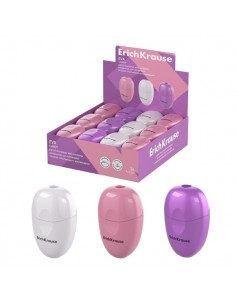 ErichKrause Eva Candy Expositor con 24 Sacapuntas con Contenedor - Plastico - Cuchilla Niquelada de Acero al Carbono -