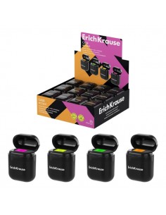 ErichKrause Case Accent Expositor con 24 Sacapuntas con Contenedor - Plastico - Cuchilla Niquelada de Acero al Carbono -