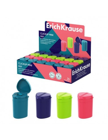 ErichKrause ClickUp Mini Reef Expositor con 24 Sacapuntas con Contenedor - Plastico - Cuchilla Niquelada de Acero al Carbono