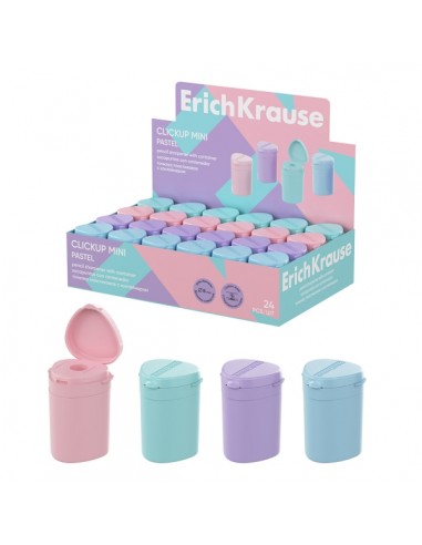 ErichKrause ClickUp Mini Pastel Expositor con 24 Sacapuntas con Contenedor - Plastico - Cuchilla Niquelada de Acero al