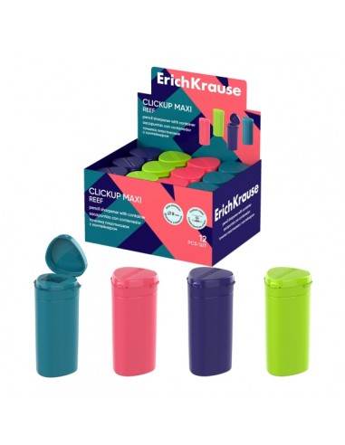 ErichKrause ClickUp Maxi Reef Expositor con 12 Sacapuntas con Contenedor - Plastico - Cuchilla Niquelada de Acero al Carbono
