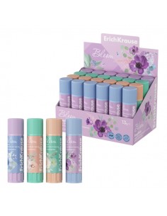ErichKrause EasyStick Pastel Bloom Expositor con 24 Pegamentos en Barra - 13g - No Toxico - Adhesion Fuerte - Multisuperficie