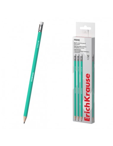ErichKrause Prime Lapiz de Grafito con Goma de Borrar - Mina HB de 2.2mm - Cuerpo Hexagonal - Plastico - Agarre Ergonomico -
