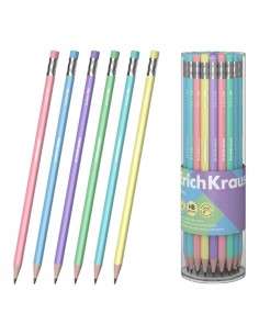 ErichKrause Pastel Lapiz de Grafito con Goma de Borrar - Mina HB - Cuerpo Triangular - Agarre Ergonomico - Colores Surtidos