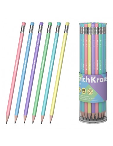 ErichKrause Pastel Lapiz de Grafito con Goma de Borrar - Mina HB - Cuerpo Triangular - Agarre Ergonomico - Colores Surtidos