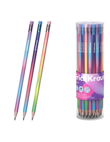 ErichKrause Galaxy Lapiz de Grafito con Goma de Borrar - Mina HB - Cuerpo Triangular - Plastico - Agarre Ergonomico - Faciles