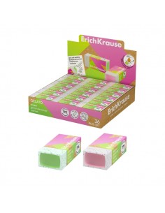 ErichKrause Gelato Expositor con 36 Gomas de Borrar - Caucho Termoplastico - No Deja Residuos - No Rasga el Papel - Libre de