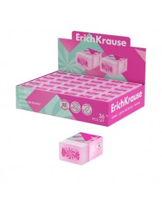 ErichKrause Candy Expositor con 36 Gomas de Borrar - PVC Ecologico - No Deja Residuos - No Rasga el Papel - Color Varios