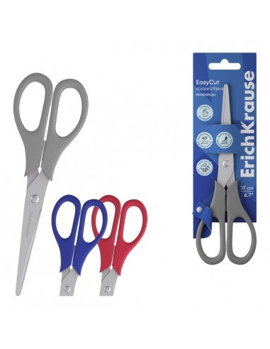 ErichKrause EasyCut Tijeras de 17cm para Zurdos - Mangos de Plastico Resistente a Golpes - Ergonomicas - Colores Surtidos