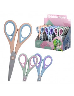 ErichKrause Endeavor Manga Expositor con 24 Tijeras de 16cm - Mangos de Plastico y Goma Antideslizante - Cuchillas en Forma