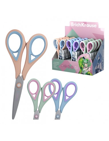 ErichKrause Endeavor Manga Expositor con 24 Tijeras de 16cm - Mangos de Plastico y Goma Antideslizante - Cuchillas en Forma