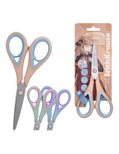 ErichKrause Endeavor Manga Tijeras de 16cm - Mangos de Plastico y Goma Antideslizante - Cuchillas en Forma de Arco -