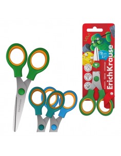 ErichKrause Junior Softy Jolly Friends Tijeras de 13cm - Puntas Redondeadas - Mango de Plastico y Goma Antideslizante -