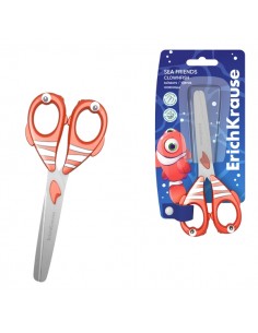 ErichKrause Sea Friends Clownfish Tijeras de 13.5cm - Puntas Redondeadas - Mangos de Plastico Resistente a Golpes con Forma -