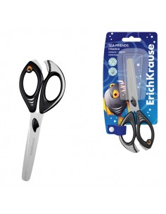 ErichKrause Sea Friends Piranha Tijeras de 14.5cm - Puntas Redondeadas - Mangos de Plastico Resistente a Golpes con Forma -
