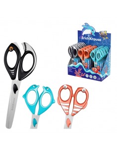 ErichKrause Sea Friends Expositor con 24 Tijeras de 14.5cm - Puntas Redondeadas - Mangos de Plastico Resistente a Golpes con
