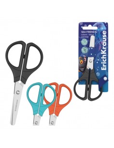 ErichKrause Sea Friends Tijeras de 13cm - Puntas Redondeadas - Mangos de Plastico Resistente a Golpes - Acero Inoxidable -