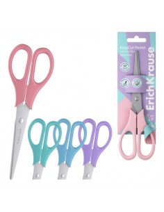 ErichKrause EasyCut Pastel Tijeras de 17cm - Mangos de Plastico Resistente a Golpes - Ergonomicas - Colores Surtidos