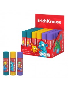 ErichKrause EasyStick Jolly Friends Expositor con 30 Pegamentos en Barra - 6g - Multisuperficie - Color Blanco