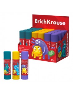 ErichKrause EasyStick Jolly Friends Expositor con 24 Pegamentos en Barra - 13g - Adhesion Fuerte - Multisuperficie - Color