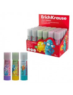 ErichKrause EasyStick Jolly Friends Expositor con 24 Pegamentos en Barra - 15g - Multisuperficie - Colores Surtidos