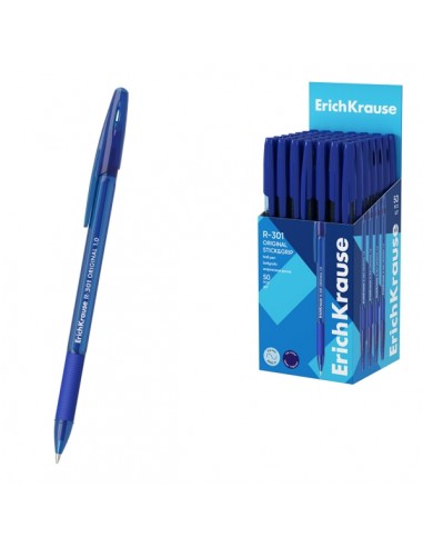 ErichKrause R-301 Stick and Grip Original Boligrafo con Capuchon - Punta de 1.0mm - Cuerpo Transparente - Trazo 0.5mm - Zona