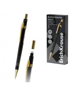 ErichKrause Black Pointer Gold Portaminas - Mina HB de 0.5mm - Goma de Borrar Integrada - Color Negro