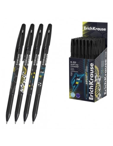 ErichKrause R-301 Stick and Grip Sport DNA Boligrafo con Capuchon - Modelos Surtidos - Trazo 0.35mm - Zona de Agarre de Goma