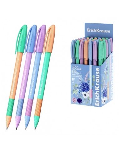 ErichKrause U-109 Stick and Grip Pastel Bloom Boligrafo con Capuchon - Modelos Surtidos - Trazo 0.3mm - Zona de Agarre de