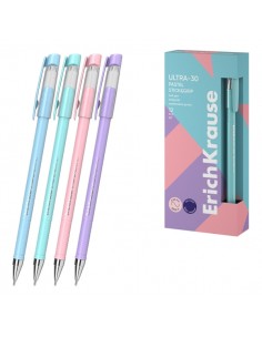 ErichKrause ULTRA-30 Stick and Grip Pastel Boligrafo con Capuchon - Modelos Surtidos - Trazo 0.26mm - Zona de Agarre de Goma