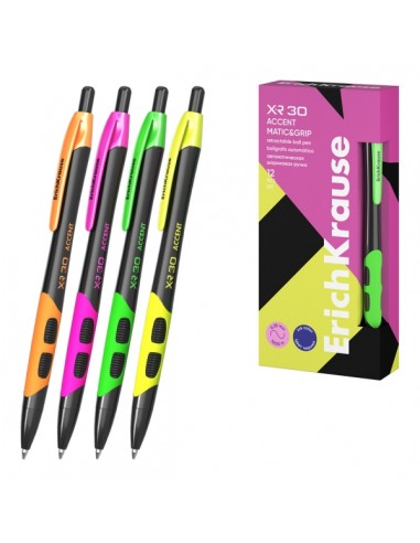 ErichKrause XR-30 Matic and Grip Accent Boligrafo Retractil - Modelos Surtidos - Trazo 0.35mm - Zona de Agarre de Goma -