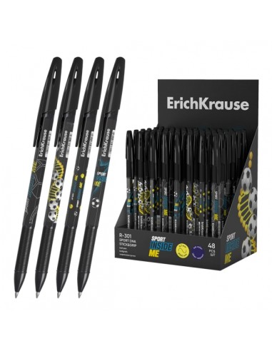 ErichKrause R-301 Stick and Grip Sport DNA Expositor con 48 Boligrafos con Capuchon - Modelos Surtidos - Trazo 0.35mm - Zona